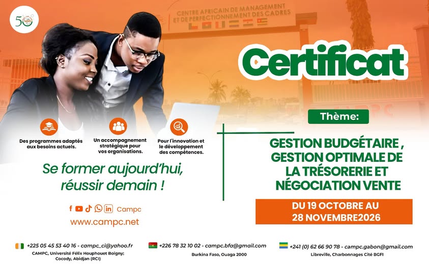 🎓 CERTIFICAT EN GESTION BUDGÉTAIRE, GESTION OPTIMALE DE LA TRÉSORERIE ET NÉGOCIATION VENTE